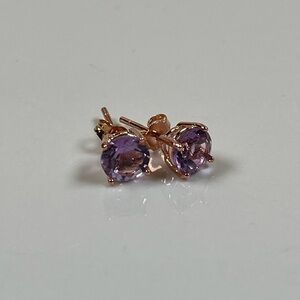 Rose Gold Over Solid 925 Sterling Silver Amethyst Gemstone Stud Earrings